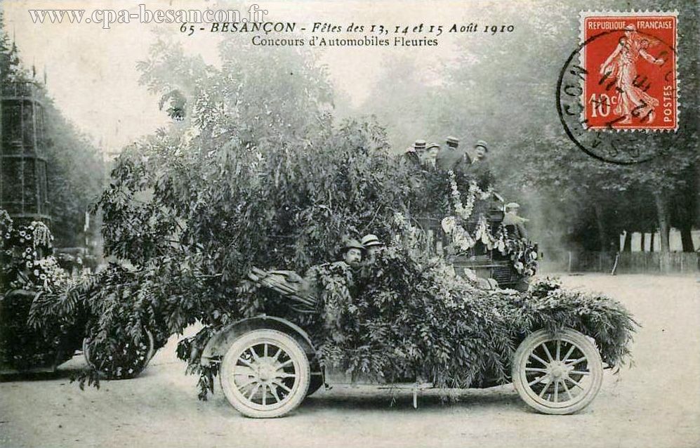 65 - BESANÇON. - Fêtes des 13, 14 et 15 Août 1910 - Concours d'Automobiles Fleuries